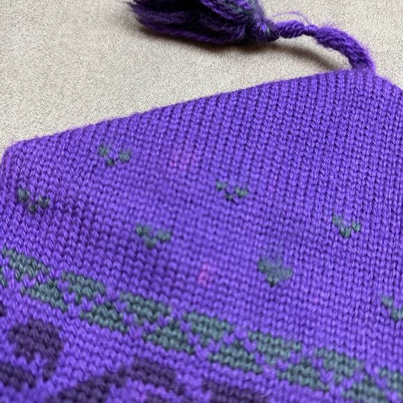 Vintage Purple Beanie Snowboard Ski Hat Fair Isle Knit Top Notch Tassel Y2K - Picture 5 of 6